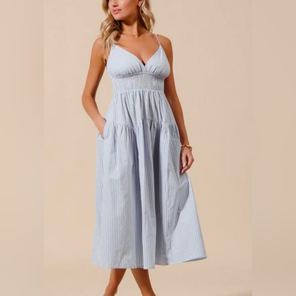 GAP Light Blue Striped Midi Dress